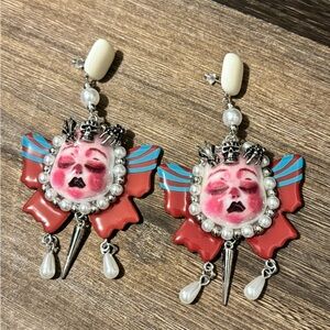Unique Gothic Red and Blue Face Earrings